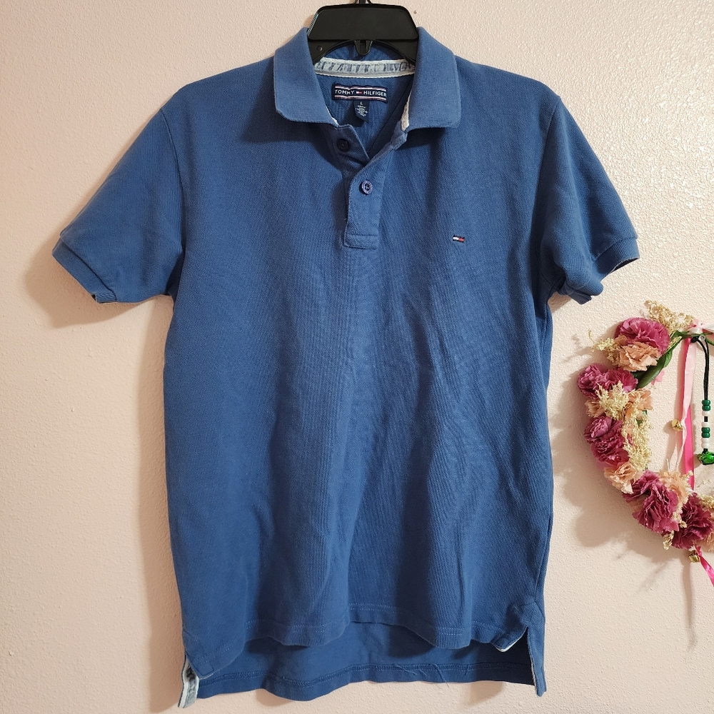 Tommy Hilfiger pewter blue button polo shirt